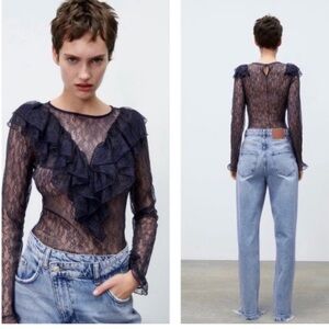 🚫 Sold 🚫 ZARA navy blue Elegant Navy Lace Top